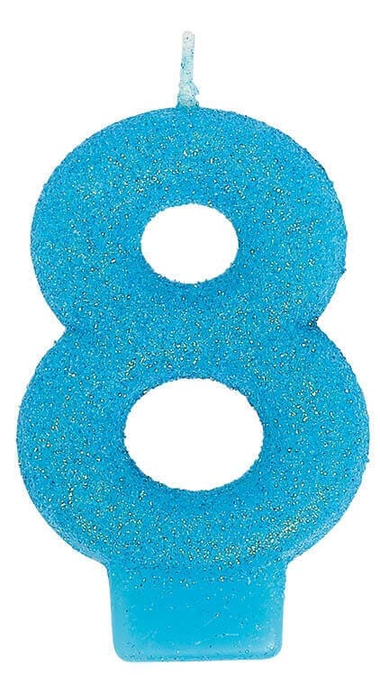 Blue Glitter Number 8 Birthday Candle - 1PC