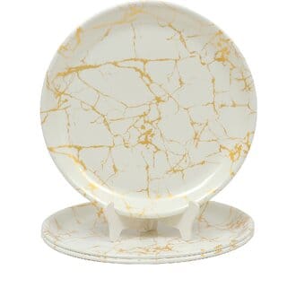 Ariya Melamine 11 Inch Dinner Plates - White & Gold, Set of 3 | Durable, Lightweight & Easy to Clean