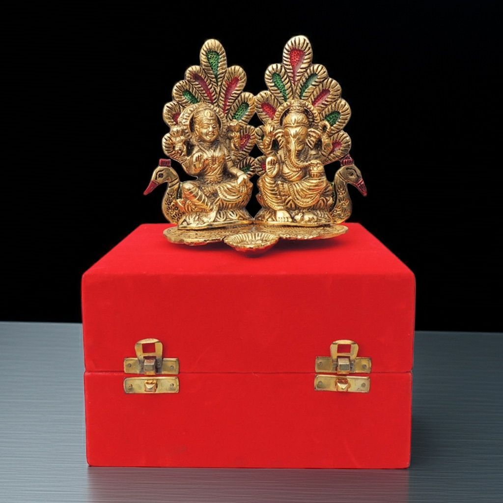 Showpiece Aluminium Laxmi Ji Sitting On Peacock (ASMAS367 G)