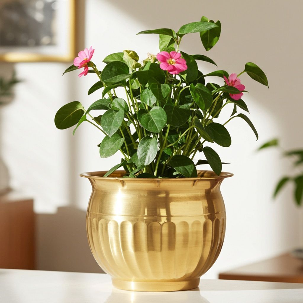 Brass Planter Pot Gamla � Elegant Decorative Metal Pot, Height : 8 Inch (FMAS252)