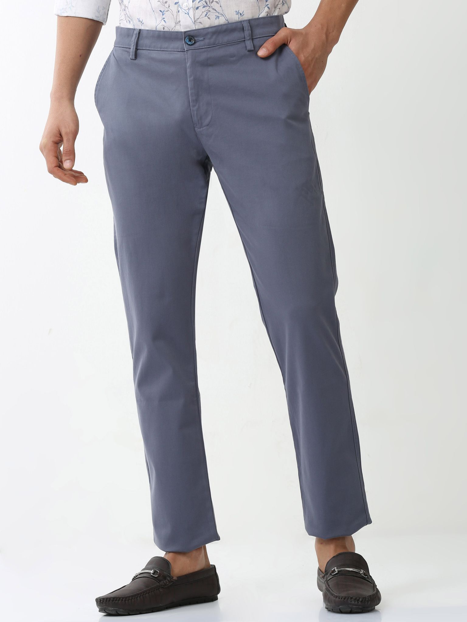 Classic Polo Mens Cotton Solid Moderate Fit Blue Color Trouser | TO2-05 A-BLU-MF-LY