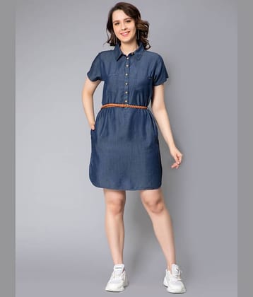 NUEVOSDAMAS Women Denim Solid Shirt Dress ( Blue )
