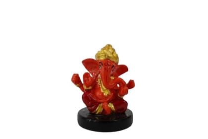 TULIP Traditional Artisians' Upliftment Livelihood Program Red and Gold Ganesha Decorative Statue with Black Base, Hindu Deity Figurine, Handcrafted Religious Art Piece