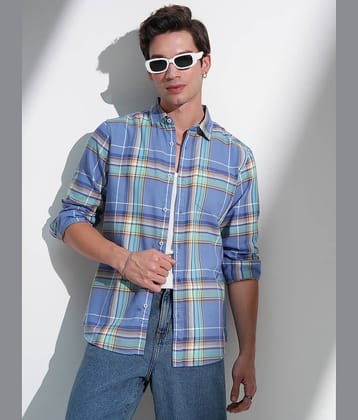 Highlander Cotton Blend Slim Fit Checks Full Sleeves Men's Casual Shirt - Lavender ( Pack of 1 )