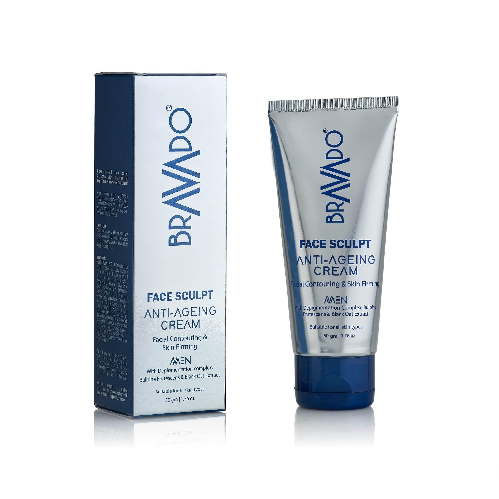 BRAVADO Face Sculpt Anti-Aging Cream - Tightens Aging Skin, Remodels Facial Contours, Reduces Age Spots & Dark Circles | Forming & Smoothing, Wrinkle Lift | Daily Moisturizing Face Cream - 50g