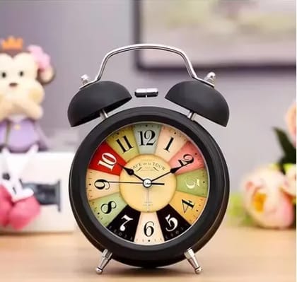 kaasni's Vintage Twin Bell Alarm Clock | Battery Operated | Night Backlight | Silent Movement | Bedroom & Office (Black)