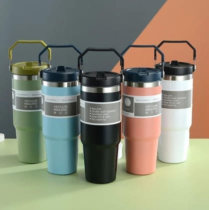 890 ml Stainless Steel Vacuum Insulated Tumbler Leak Resistant and Durable Bottle Included Reusable Straw keeps Hot & cold and Airtight Lid for Gym, Travel, Indoor, Outdoor Use (Random Colour)
