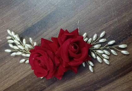 Artificial Rose with Pearl and Crystal Beads Pin