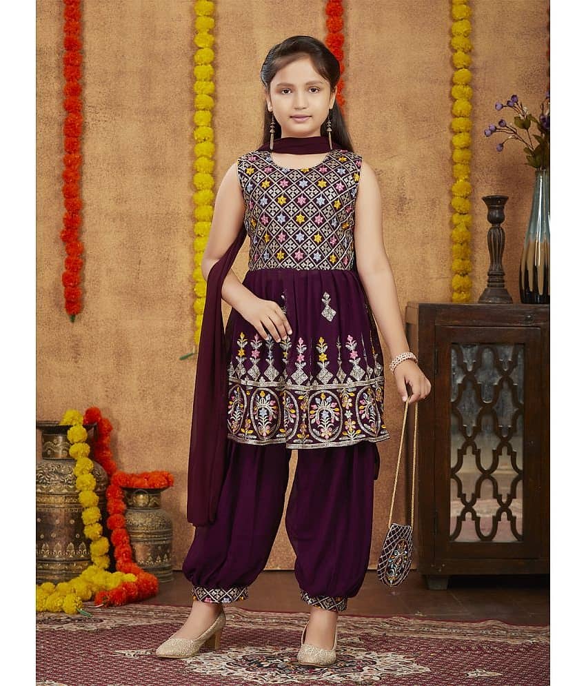Aarika Girls Georgette Patiala Kurta Set ( Pack of 1 , Purple )