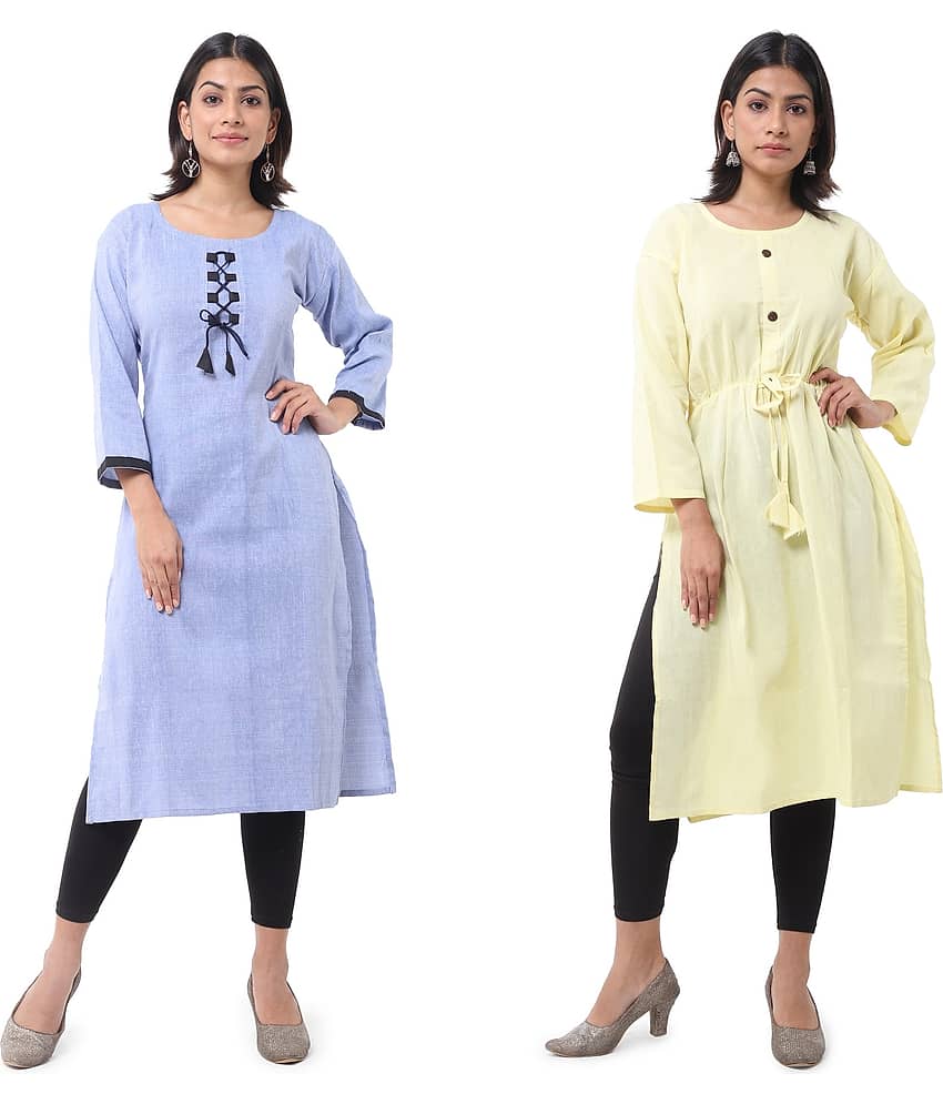 DESHBANDHU DBK - Multicolor Cotton Women's Straight Kurti ( Pack of 2 )