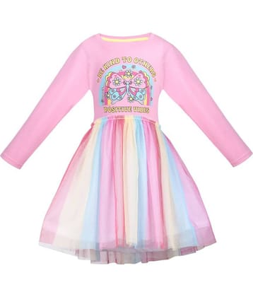 Cherry Tree Cotton Blend Fit And Flare Dress For Girls ( Pack of 1 , Pink )