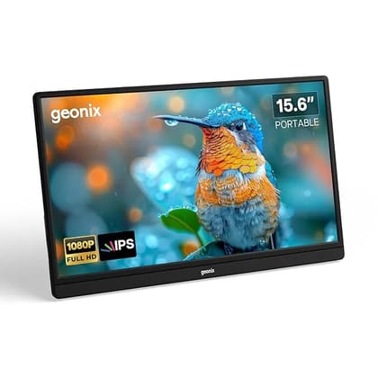 GEONIX 15.6 Inch Full HD 1080p, True IPS, Ultra Slim, 16:9 Aspect Ratio, 16.7M Colors, 72% sRGB, 2 Inbuilt Speakers with Foldable Kickstand Portable Monitor, Black