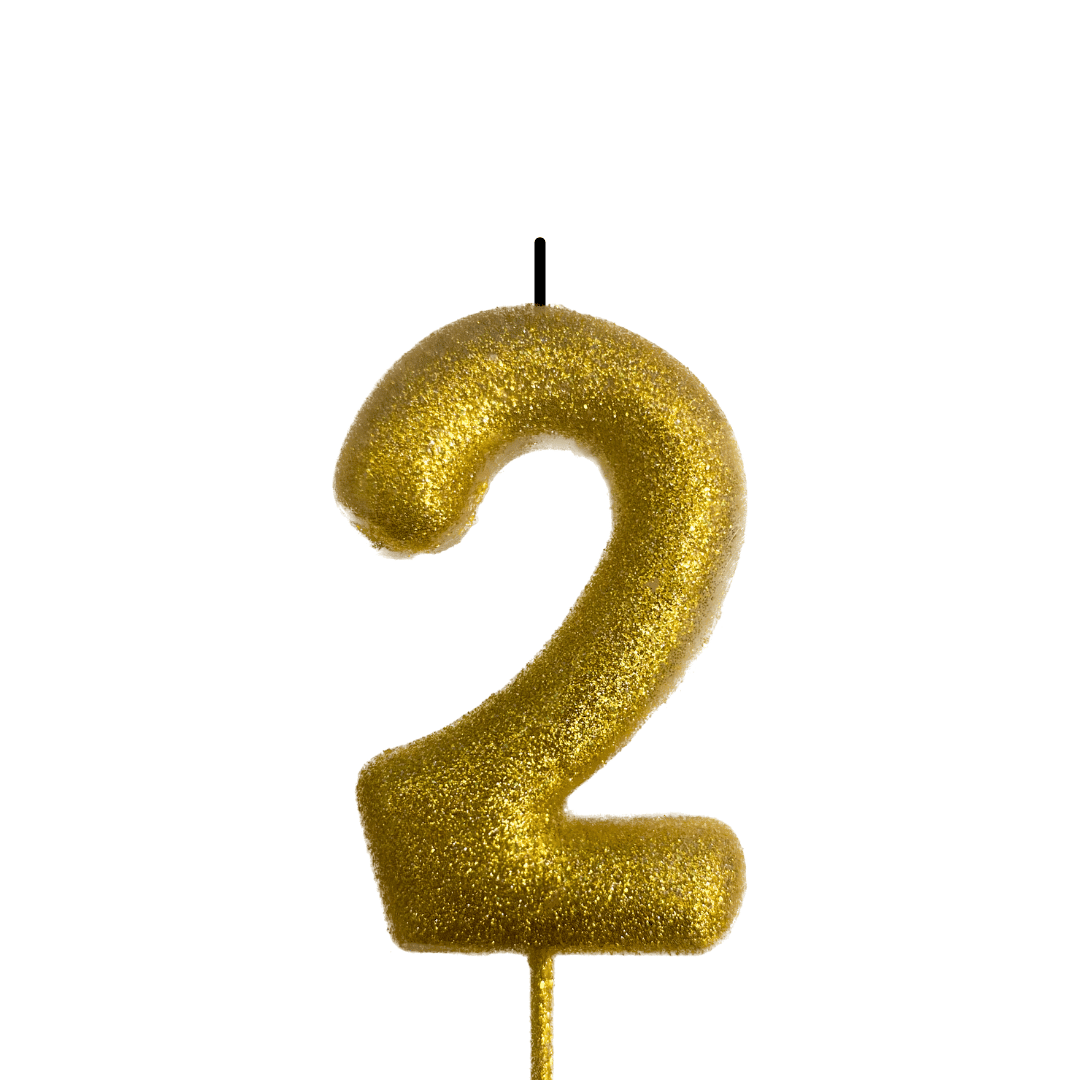 Number 2 Golden Glitter Candle - 1PC