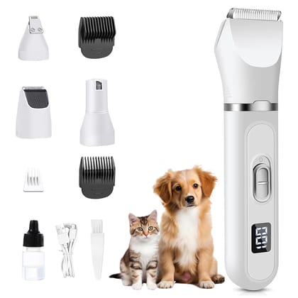 Qpets Dog Hair Trimmer, 4 IN 1 Dog Grooming Kit Dog Trimming Set, Low Noise Dog Grooming Clippers Professional Dog Hair Cutting Ideal for Shedding Seasons and Wound Care - USB Rechargeable Qpets Dog Hair Trimmer, 4 IN 1 Dog Grooming Kit Dog Trimming Set,