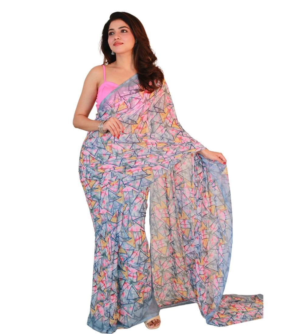 GENERIC Women's Georgette Printed Saree With Unstitched Blouse 5.5Mtr (Multicolor)-PID67521