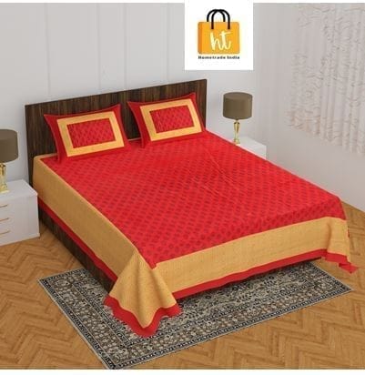 The Bedsheet Adda Standard Queen Size Pure Cotton Jaipuri Printed Economic Double Bedsheet with Two Pillow Covers- ARTICLE-1025