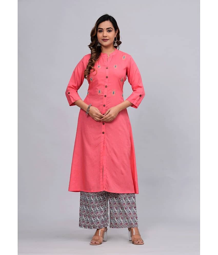 MAUKA Rayon Embroidered Kurti With Palazzo Women's Stitched Salwar Suit - Pink ( Pack of 1 )