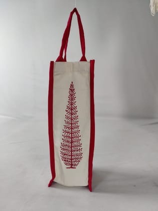 Handcrafted Block Printed Cotton Bottle Bag | Reusable | Magenta Pink Handcrafted Block Printed Cotton Bottle Bag | Reusable | Magenta Pink