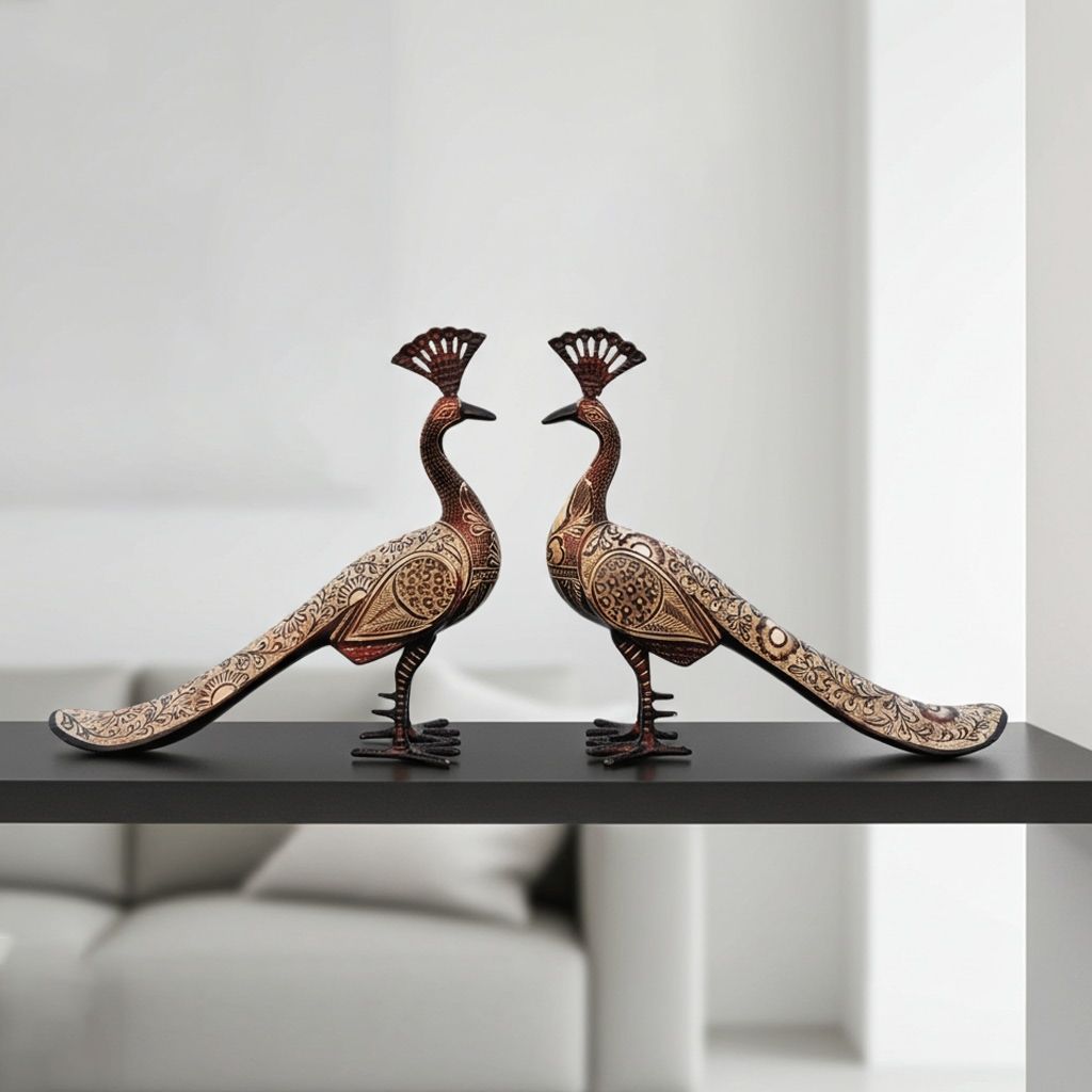 Classic Brass Peacock Pair Idol for Traditional Home Styling, Height : 10.5 Inch (ANMAS251 C)