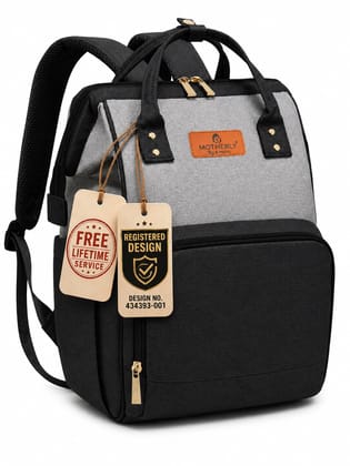 Motherly Patented Diaper Bag Backpack for Mothers | Waterproof Baby Travel & Maternity Bag | Multiple Compartments, Insulated Bottle Pockets, Warranty | Crown Series Black & Gray Motherly Patented Diaper Bag Backpack for Mothers | Waterproof Baby Travel 