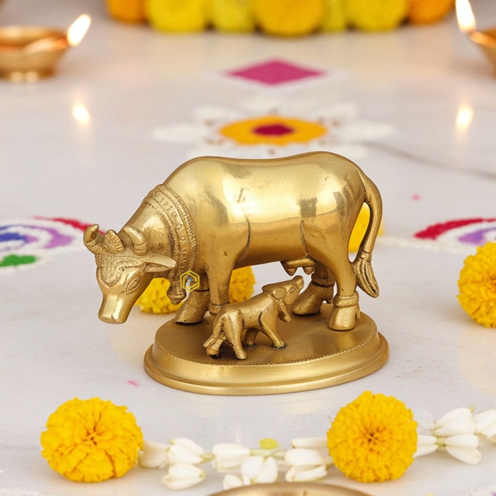 Brass Cow Statue - Antique Home & Office Decor, Height : 3.8 Inch (BSMAS391 C)