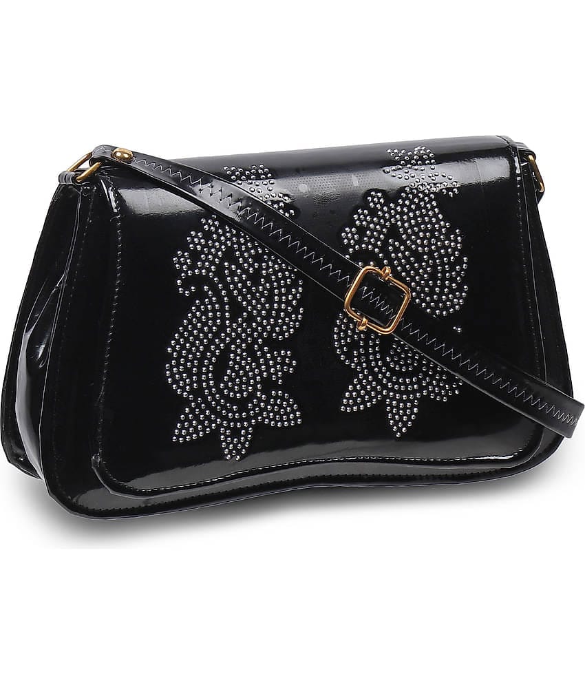 Cherry Tree Black Faux Leather Sling Bag