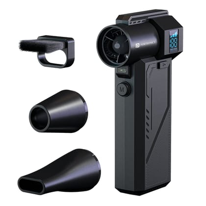 Portronics Tornado Pro Type-C Rechargeable Air Duster, BLDC Motor, 3 Speed Controls Up to 1,30,000 RPM, LED Display, Built-in LED Light, Multiple Nozzle Attachments
