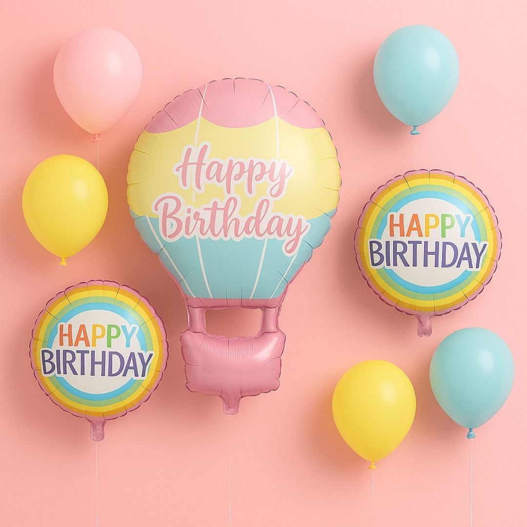 Flying High Hot Air Helium Balloon Bouquet Set of 9