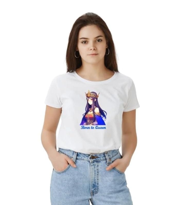 Women's Polyester Solid Printed Round Neck Half Sleeve T-Shirt (White, M)-PID55656