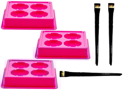 Elecsera Facial Cosmetic 4 Cups Tool Tray Plastic Washable For Salon, Pink Colour Tray with Eyeshadow/Lipstick Brush (6 Items in the set)