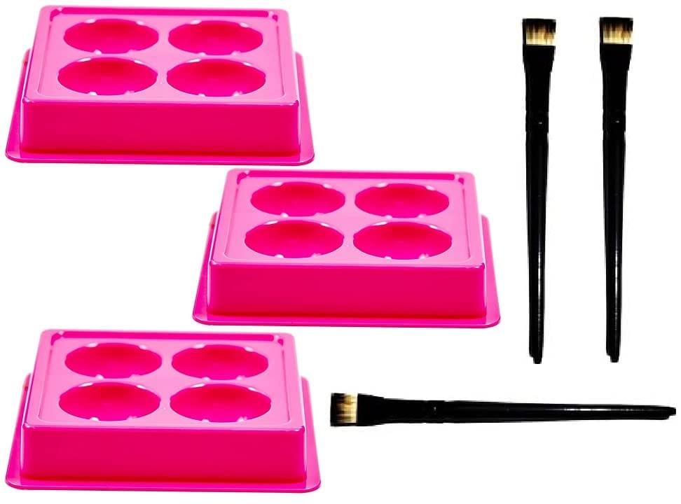 Elecsera Facial Cosmetic 4 Cups Tool Tray Plastic Washable For Salon, Pink Colour Tray with Eyeshadow/Lipstick Brush (6 Items in the set)