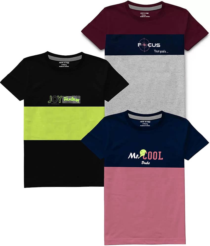 MIST N FOGG Pack of 3 Boys Cotton Blend T-Shirt ( Multicolor )