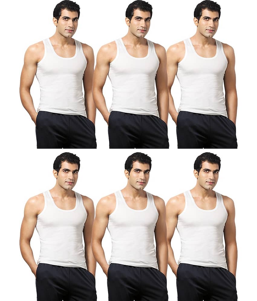VIP Pack of 6 Cotton Basic Vest For Men ( White )