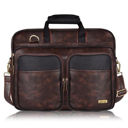 LOREM Brown & Black Color Faux Leather 28L Laptop Messenger Bag For Men BG97 LOREM Brown & Black Color Faux Leather 28L Laptop Messenger Bag For Men BG97