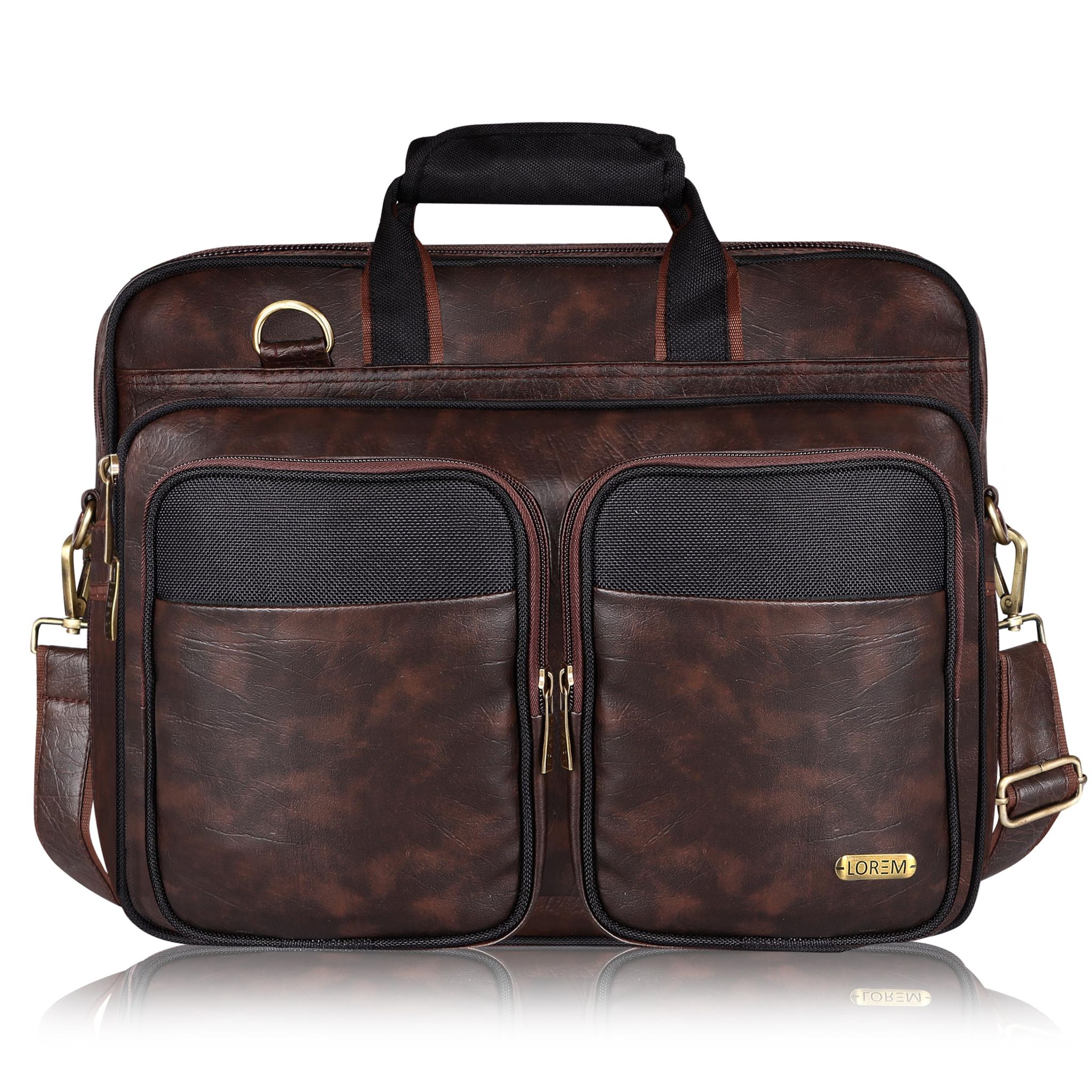 LOREM Brown & Black Color Faux Leather 28L Laptop Messenger Bag For Men BG97