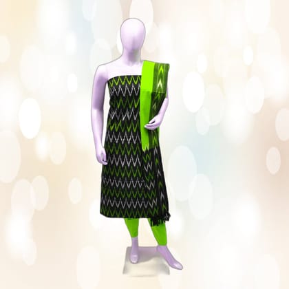 Black and Neon Green Ikat Pattern Unstitched Dress Material | Traditional Ikat Print | Ethnic Casual