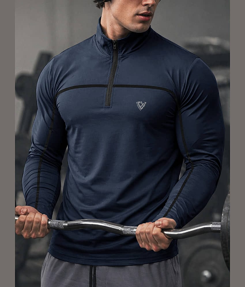 Eyebogler Navy Blue Polyester Regular Fit Men's Sports T-Shirt ( Pack of 1 )