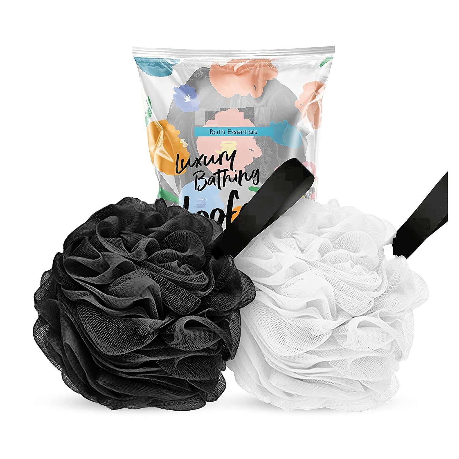 Elecsera Premium Luxury Bathing Loofah Sponge Scrubber for Men & Women (Black and White) Pack of 2