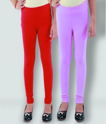 Kids Cave Pack of 2 Girls Cotton Blend Leggings ( Red )