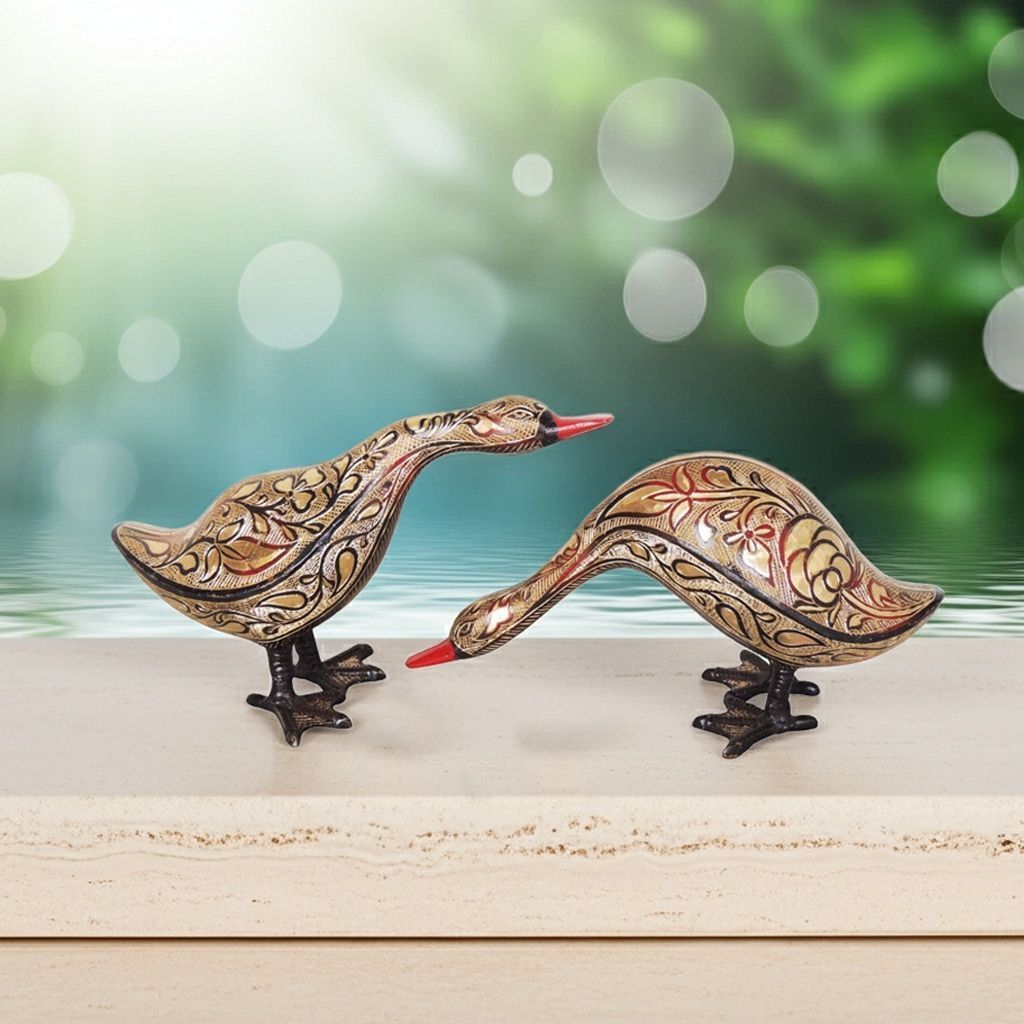 Traditional Brass Duck Pair Showpiece for Vastu & Home Decor, Height : 6 Inch (ANMAS211 B)