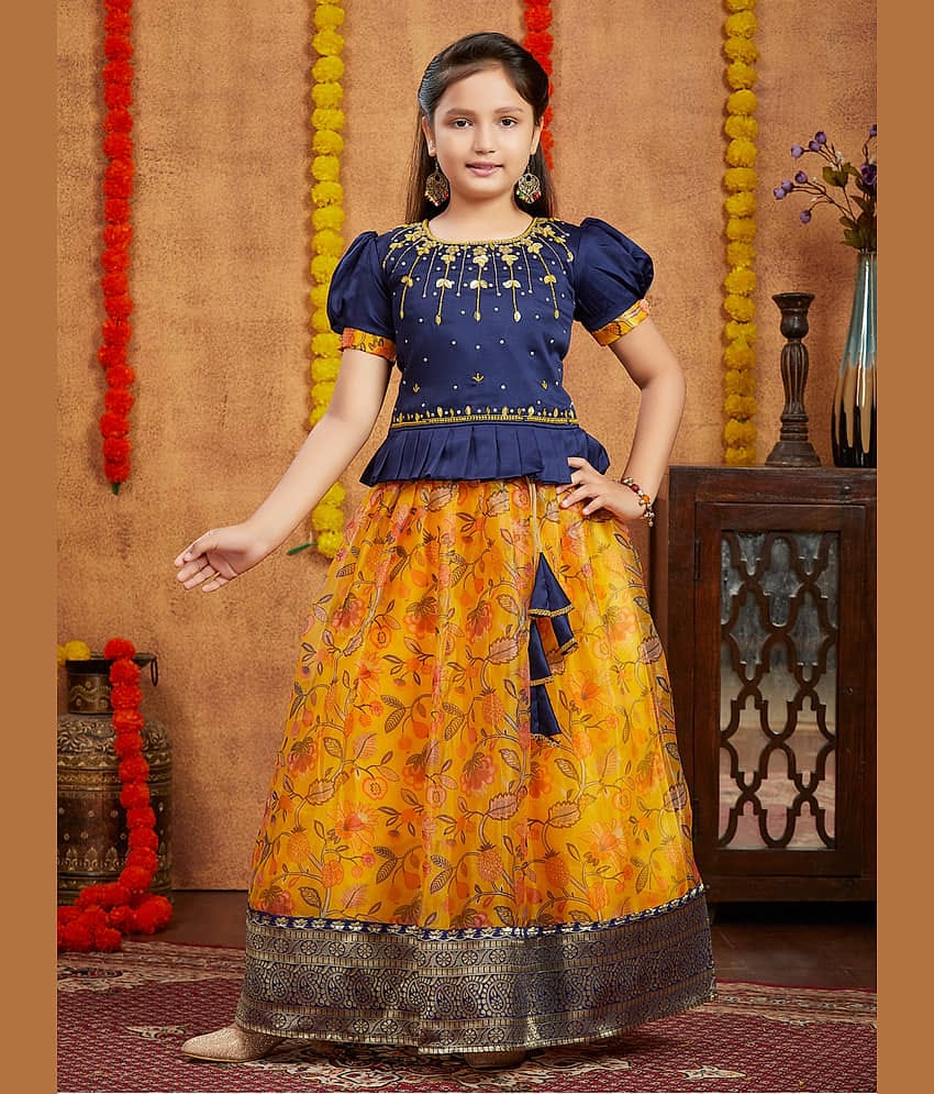Aarika Silk Lehenga Choli Set For Girls ( Pack of 1 , Navy Blue )