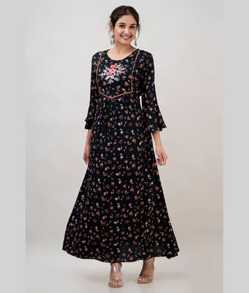 MAUKA Women Rayon Flared Stitched Ethnic Gown ( Blue )
