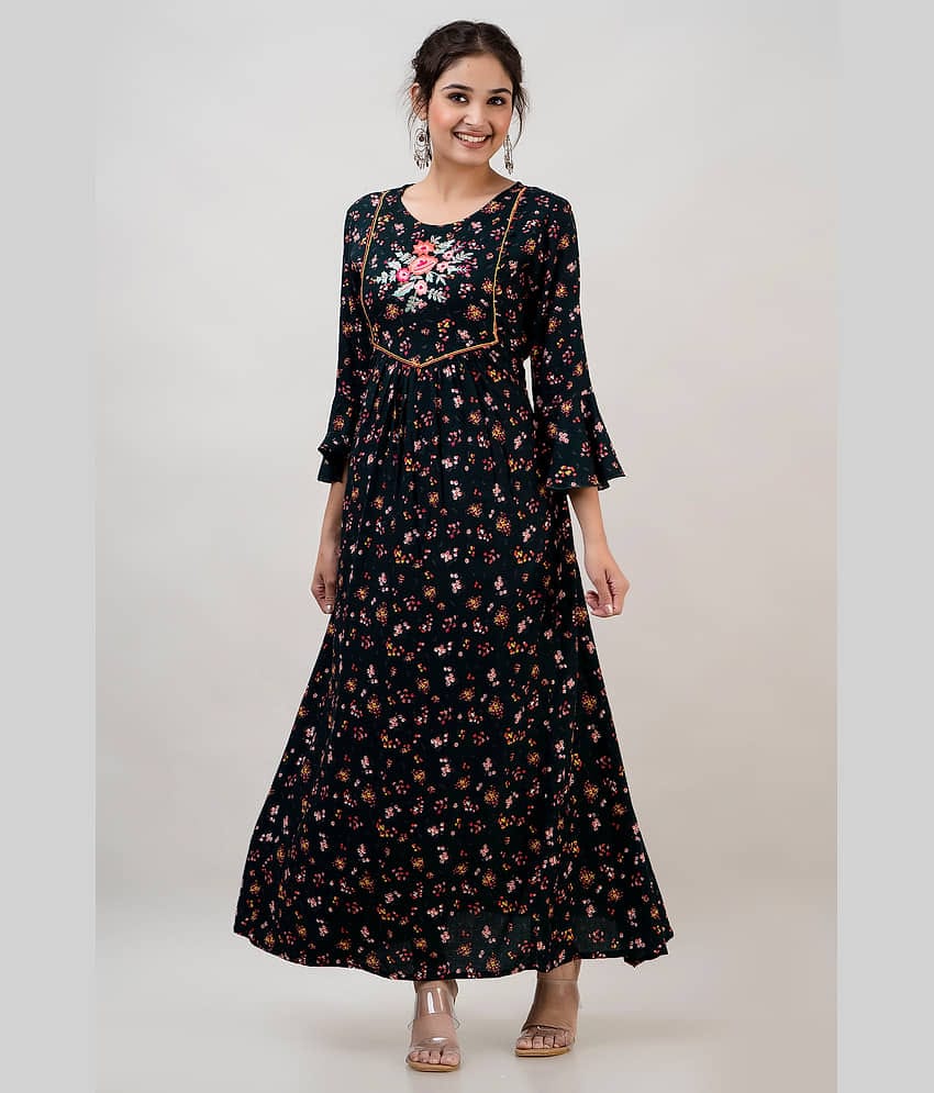 MAUKA Women Rayon Flared Stitched Ethnic Gown ( Blue )