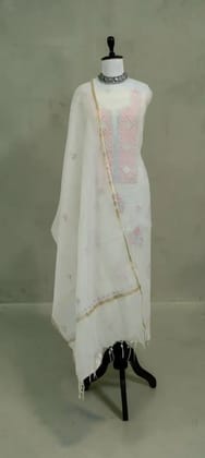 Lucknow Chikankari Dress Material in White and Ivory Mul Cotton Lucknow Chikankari Dress Material in White and Ivory Mul Cotton