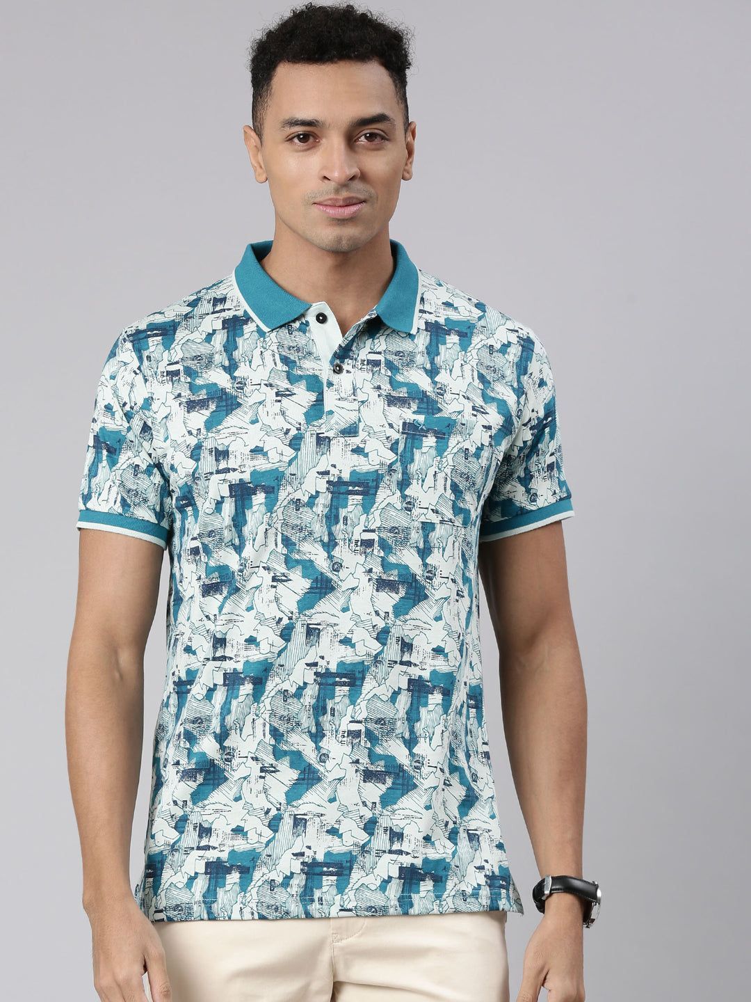 Classic Polo Men's Half Sleeve Blue/White Polo Neck Cotton Blend Slim Fit T-Shirt | BELLO - 305 B SF P
