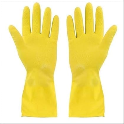 Aabha Reusable Rubber Hand Gloves for Washing/Cleaning Kitchen and Garden- Pair of 2 (Yellow) Aabha Reusable Rubber Hand Gloves for Washing/Cleaning Kitchen and Garden- Pair of 2 (Yellow)