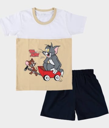 CATCUB Pack of 1 Unisex for Baby Cotton T-Shirt & Shorts ( Beige )