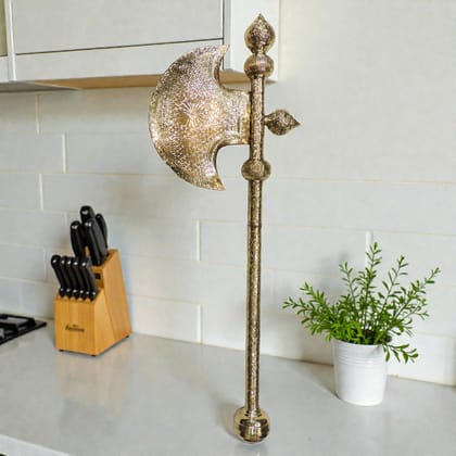 Handmade Brass Lord Parshuram Farsa | Hindu Dharmik Puja Accessory, Height : 47 Inch (ZMAS650 H)