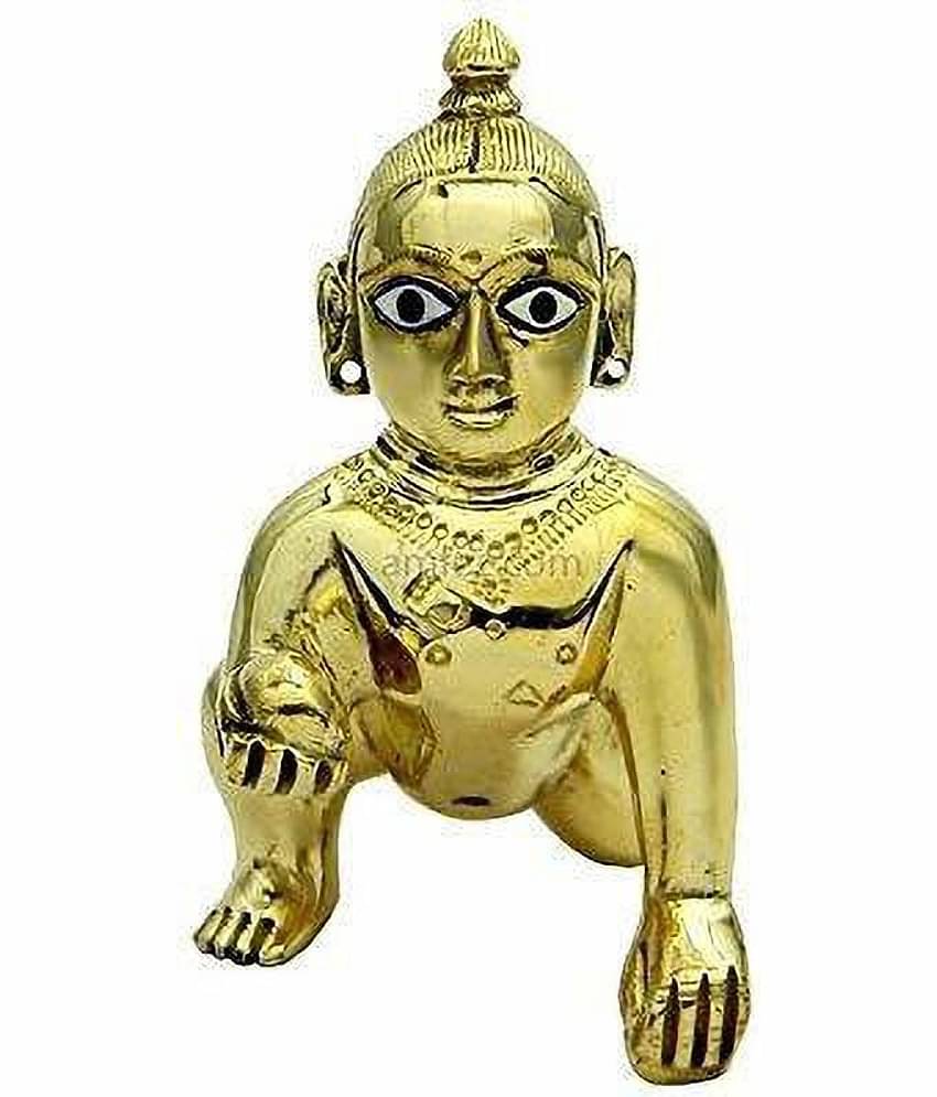 Shri Astha Vinayak Laddu Gopal Brass Idol/Bal Gopal/Thakur Ji Peetal Murti Medium Height 4 inch (Size Four/4 no.) (Ladoo Gopal) Janmashtami Special for Home Temple