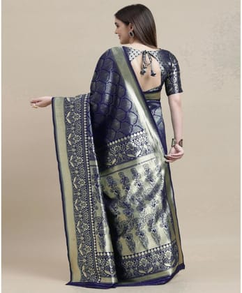 Women's Banarasi Silk Designer Weaving Saree with Unstitched Blouse (Blue, 5.50 Mtrs)